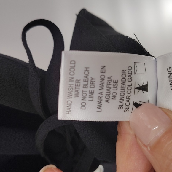 Love J Black Wrap Blouse With Button Detail Size Large Puff Short Sleeve - Picture 10 of 10